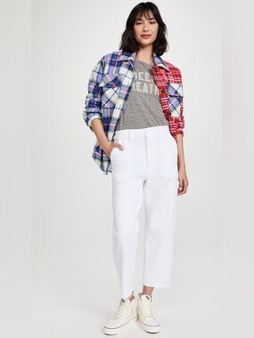 MOTHER-NWT Patch pocket Private ankle fray jeans in “fairest of them all” white